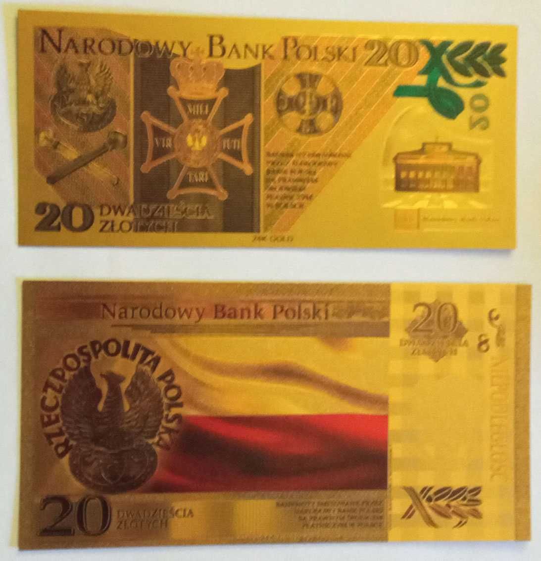 Marszałek Józef Piłsudski - 2 piękne, pozłacane banknoty (okazja!)