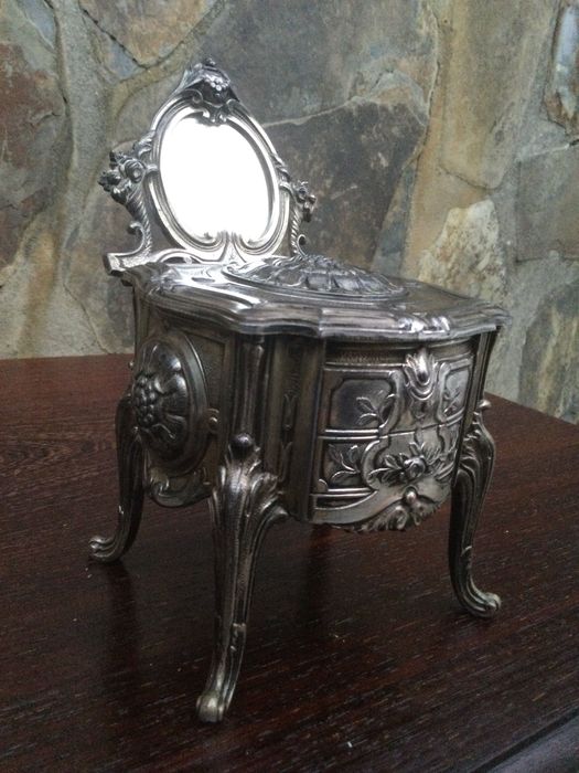 Caixa Guarda jóias Espelho Biselado Arte Nova França Marcado