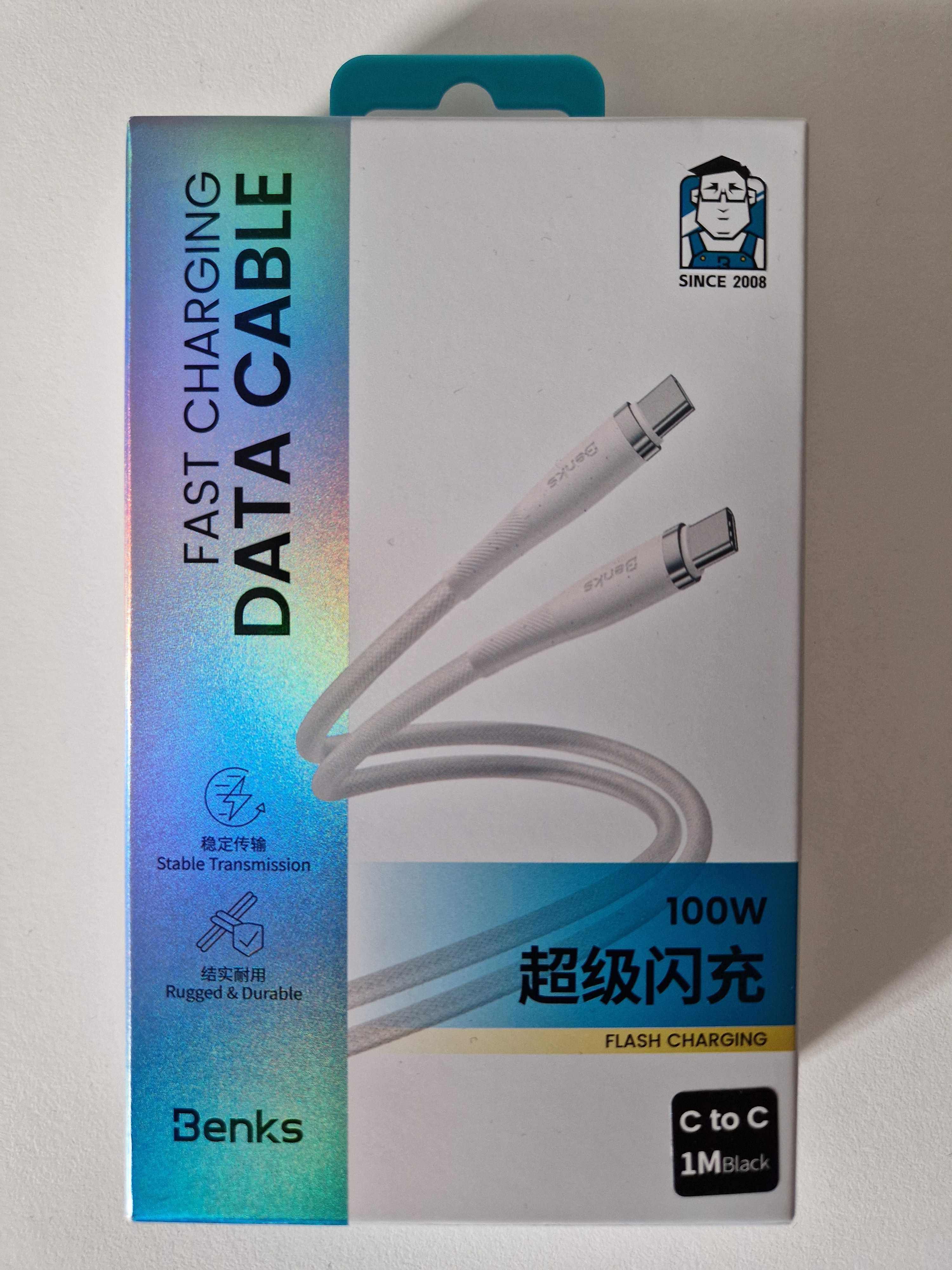 Benks Kabel D47 pleciony - Typ C na Typ C - PD 100W 1 metr biały
