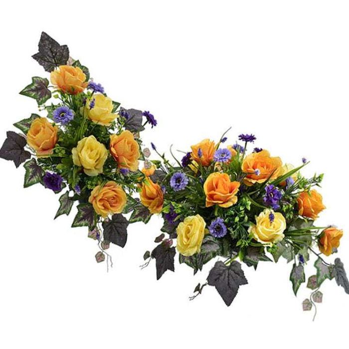 Zestaw komplet stroiki cmentarz sztuczne kwiaty róża kompozycja donica