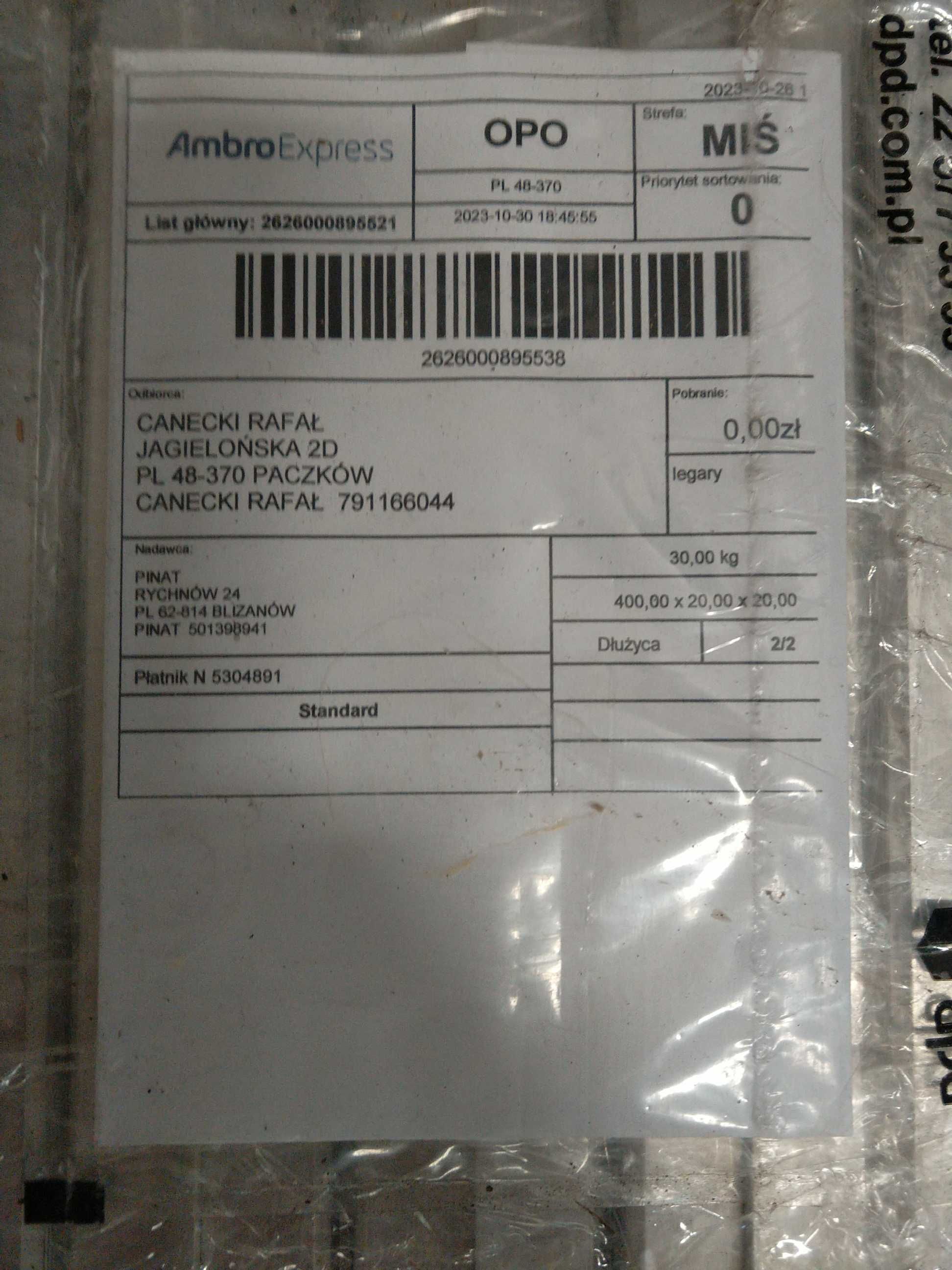 Legar aluminowy 3,9x2,4 dł. 400 cm   17 SZTUK