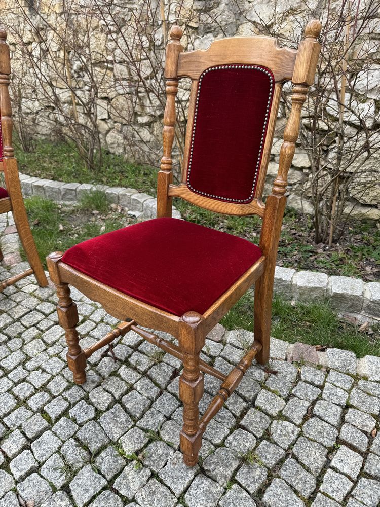 Krzesła dębowe 6 szt drewniane solidne czerwo bordowe