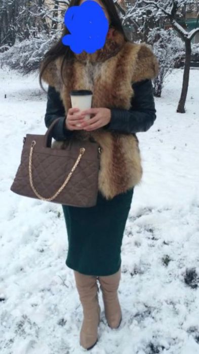 Натуральна жилетка з лисиці+шкіряна куртка
