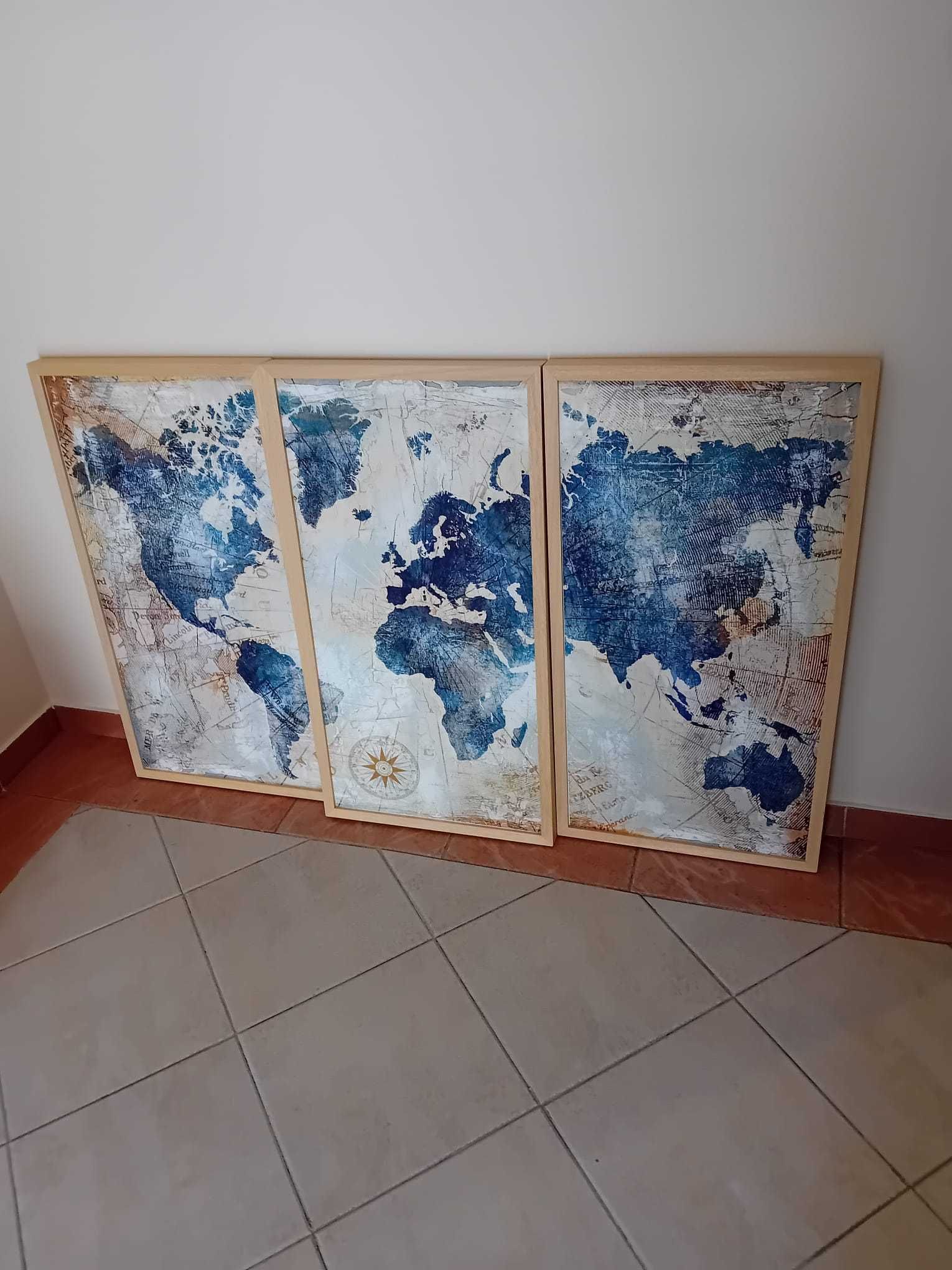 Quadro Mapa Mundo Azul