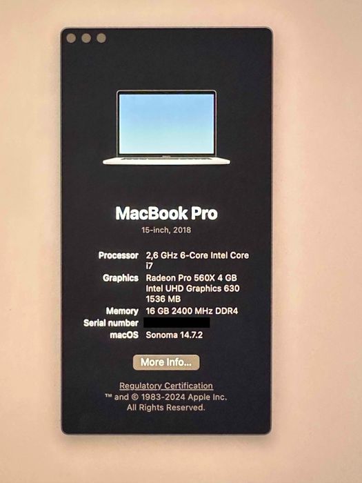 Apple MacBook Pro 15'' 2018 16GB Ram 512GB SSD i7 2,6Ghz