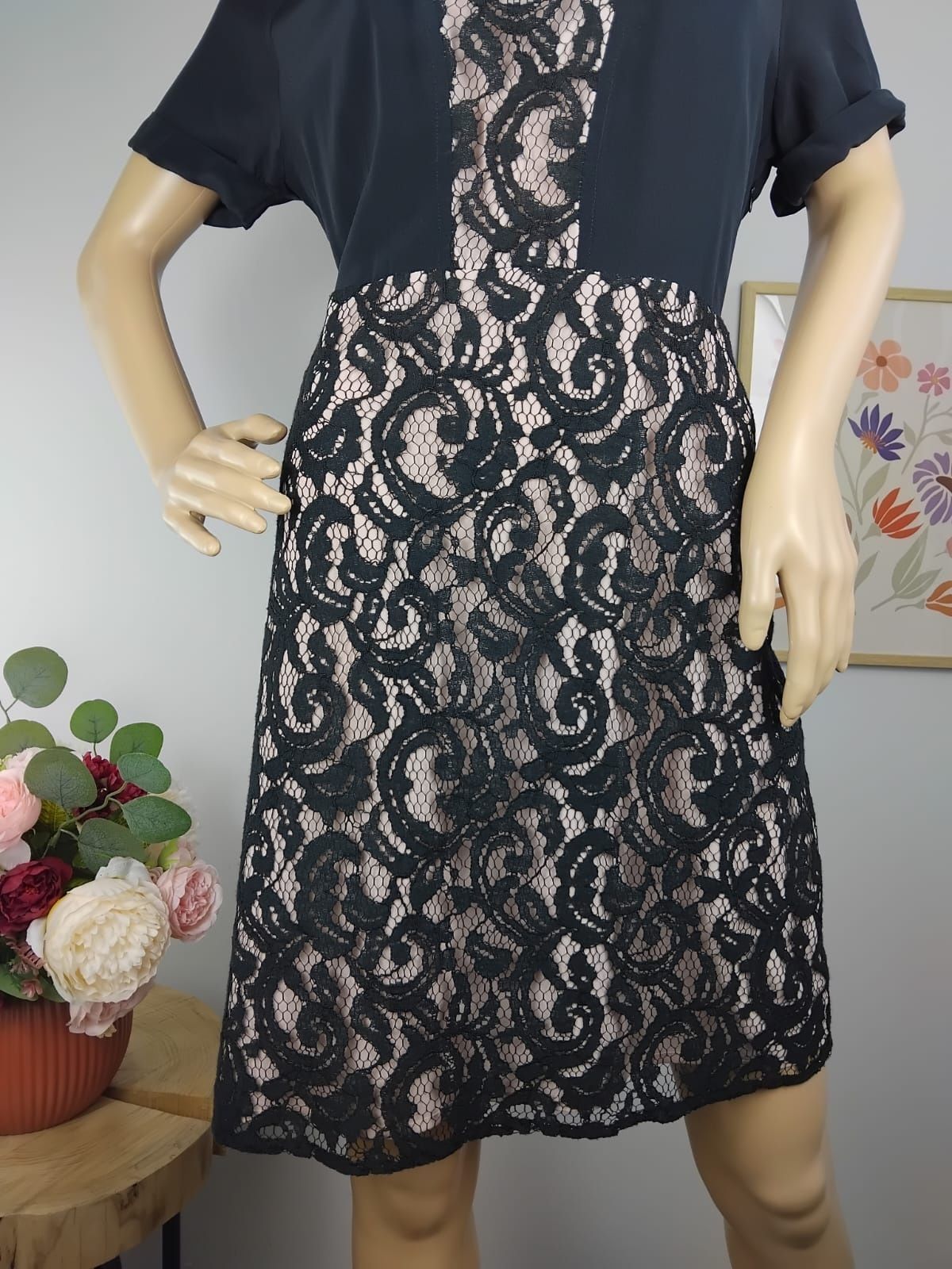 Jedwabna sukienka koronkowa premium 100% jedwab silk elegancka krótka