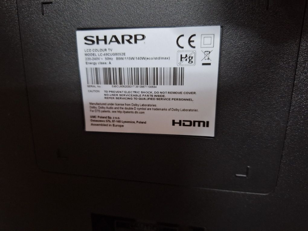 TV Sharp LC-49CUG8052E  49" LED FullHD 4XHDMI,3xUSB podstawa + pilot.