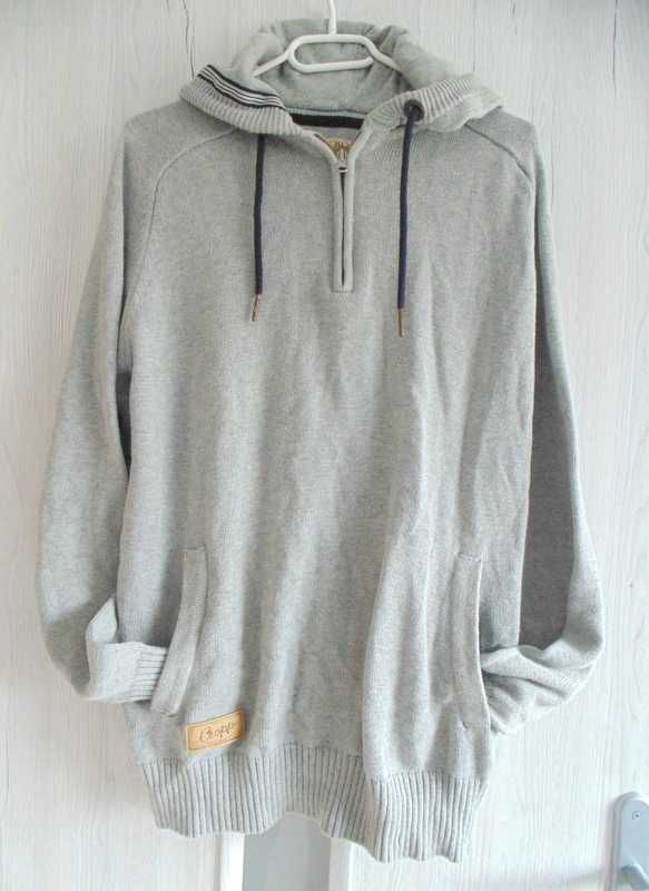 Cropp cieplutki popielaty sweter męski z kapturem L/XL