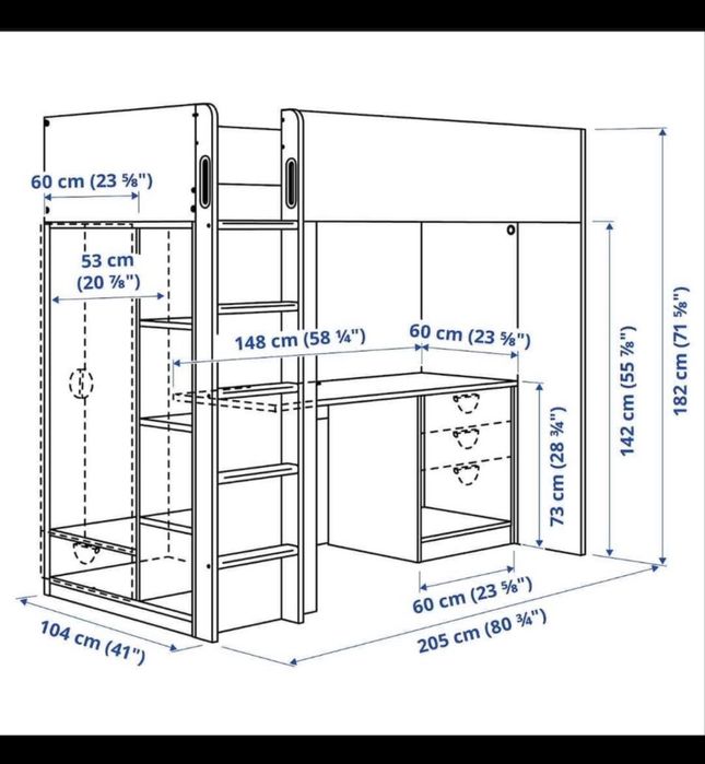 Cama Alta SMÅSTAD com Secretária - Como nova, usada pouco.
