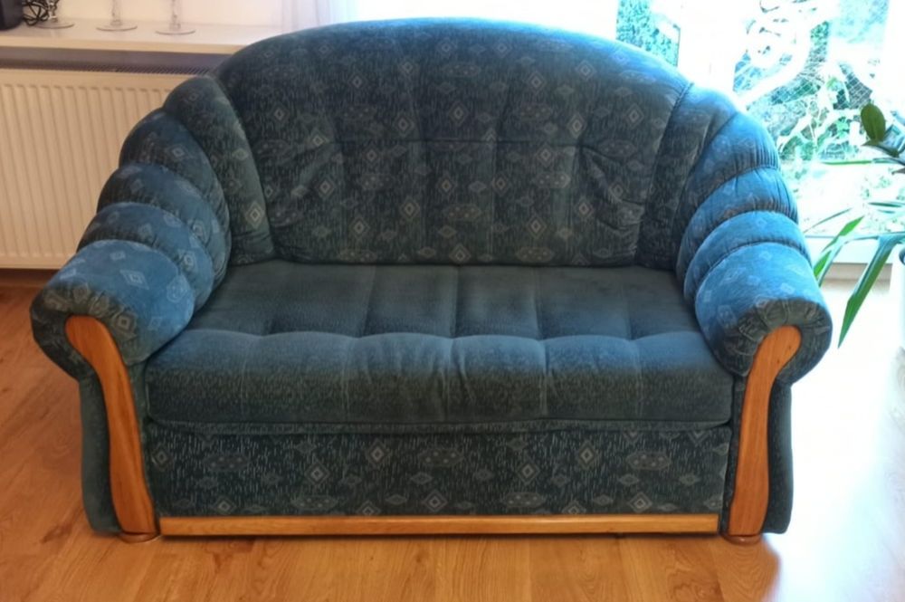 Elegancka sofa dwuosobowa kolor niebieski błękitny morski