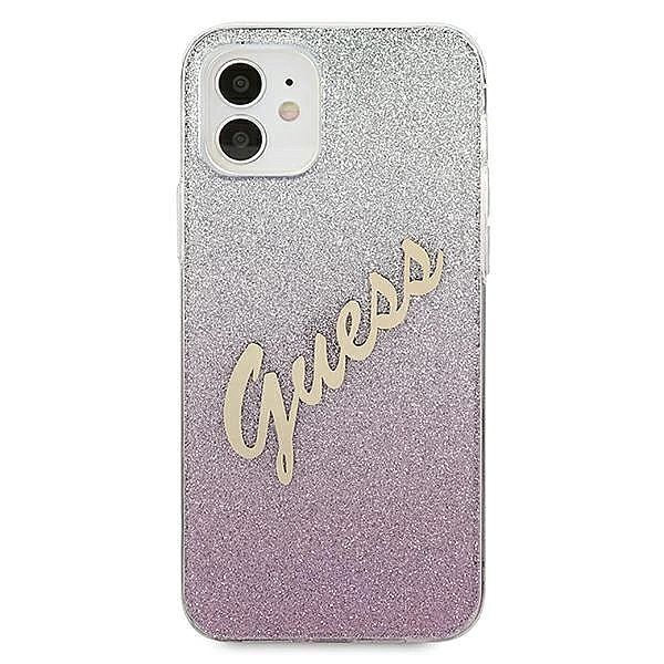 Etui Guess Glitter Gradient Script na iPhone 12 mini - różowe