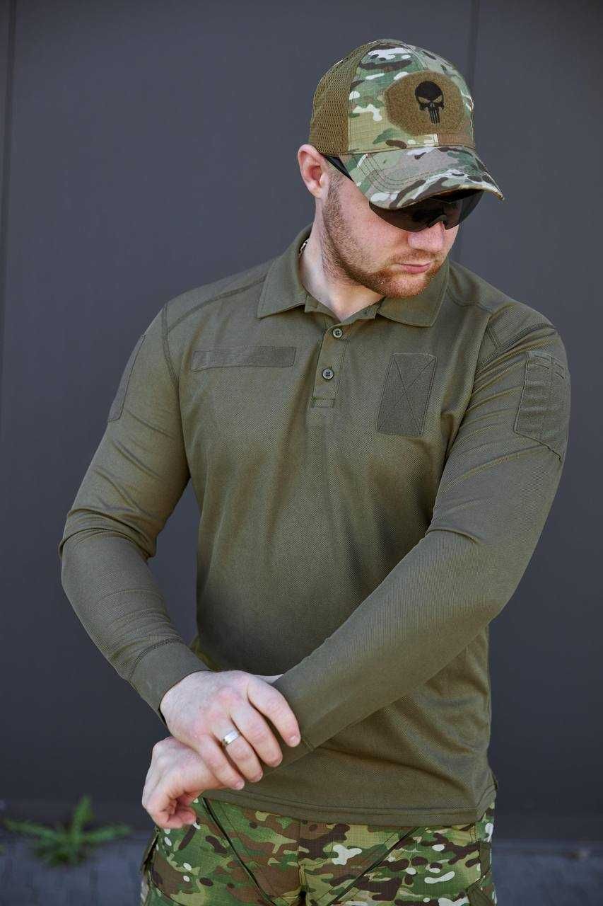 Тактична футболка Поло з довгим рукавом CoolPass Олива S-3XL