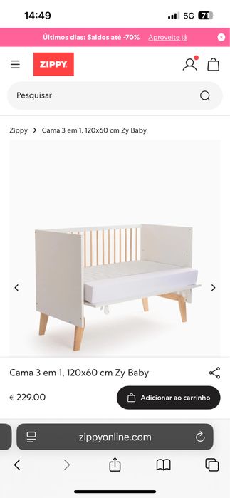 Berço Zippy com função co sleeping + secretária