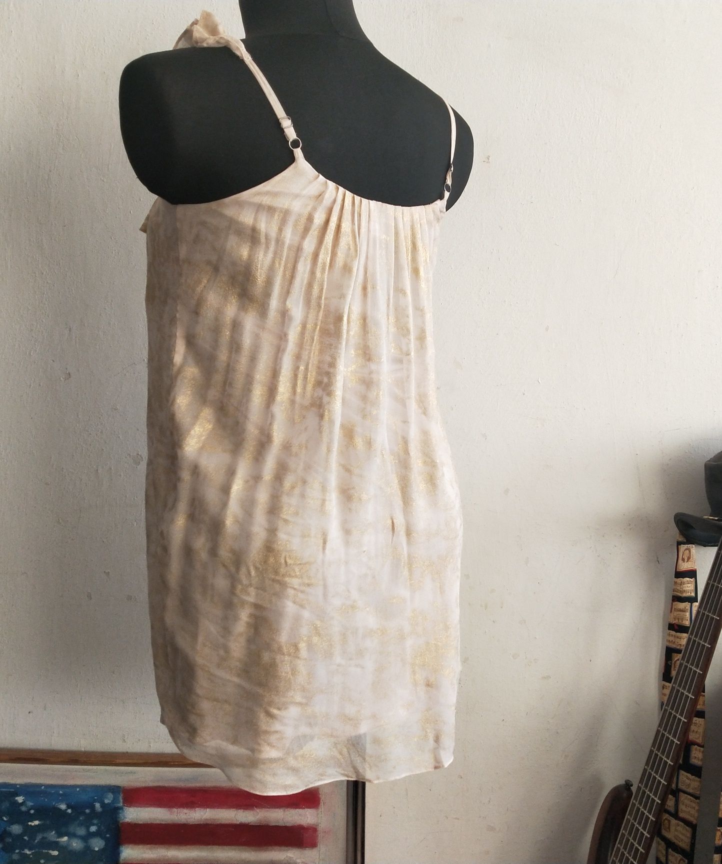 Koszulka, top, tunika 100% Pure Silk Traffic People beż złoto M/L