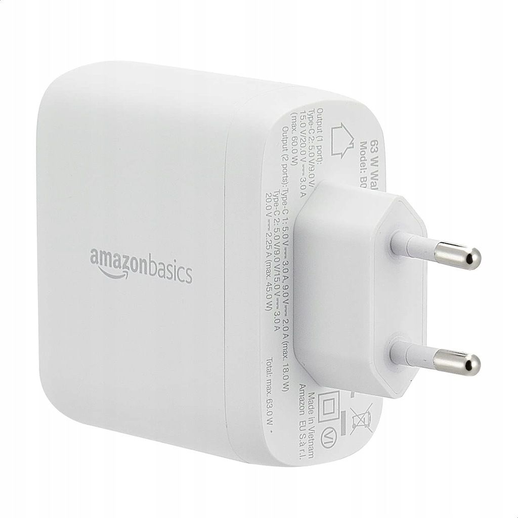 Ładowarka ścienna USB C z 2 przyłączami, 63 W, GaN