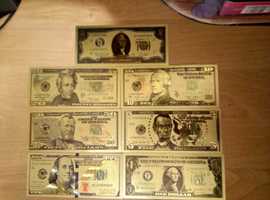 Наборы  цветных долларов 1$,2$,5$,10$, 20$,50$100$ США