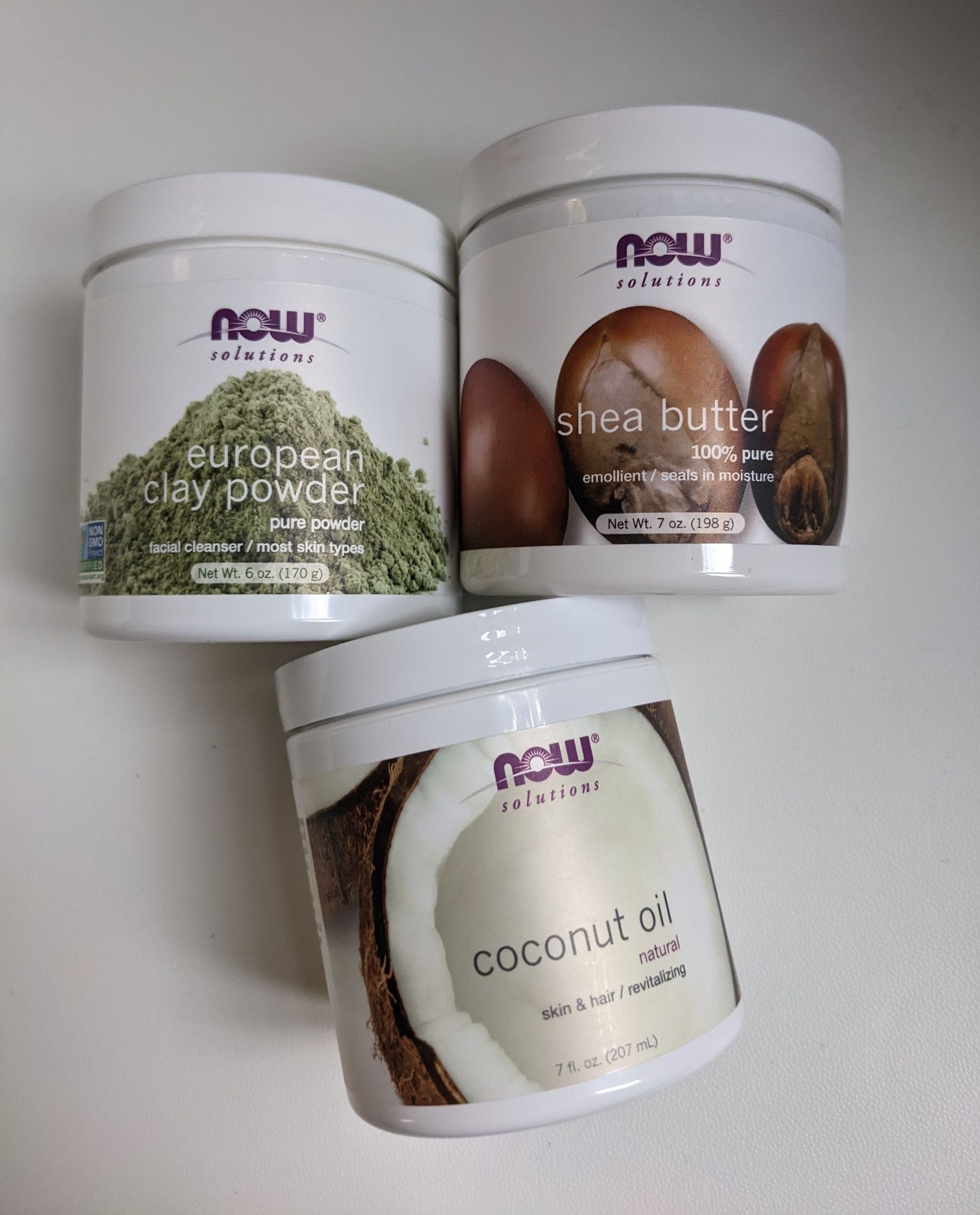 NOW Foods Solutions, масло ши  кокосова олія coconut глина clay powder