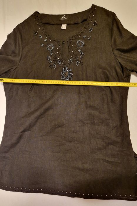 TUNIKA z lnu 100 % indyjska  XXL luźna czarna koraliki haft jak nowa