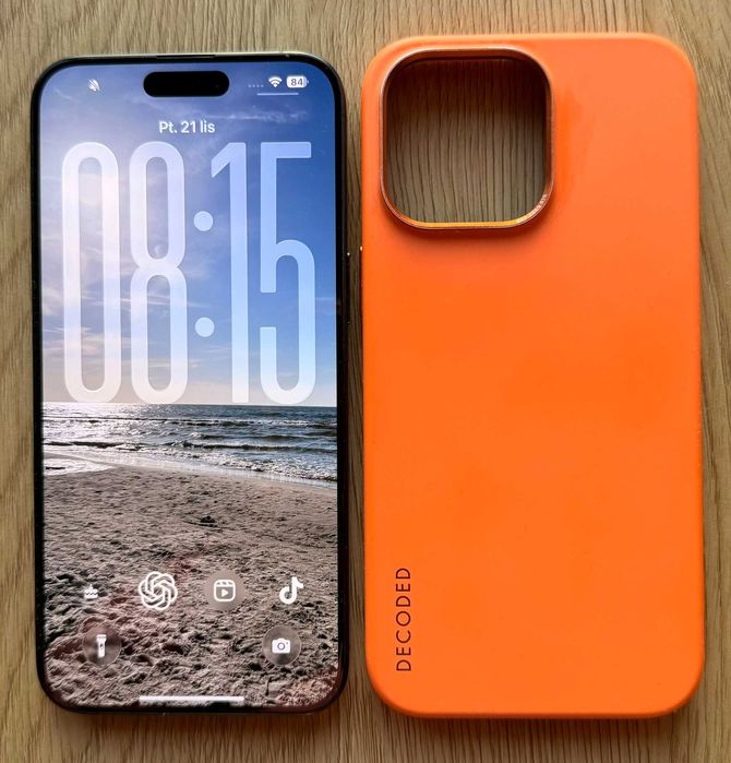 iPhone 15 ProMax 256GB Titanium Black +etui Decoded MagSafe pomarańcz