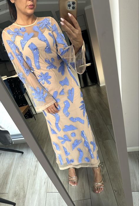 Topshop top shop sukienka maxi asos 34 xs dluga w cekiny kamienie