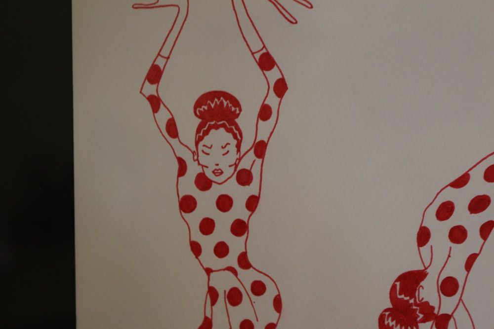 Pintura Joana Rosa Original Caneta s Papel "Flamengo" 53 x 43 cm