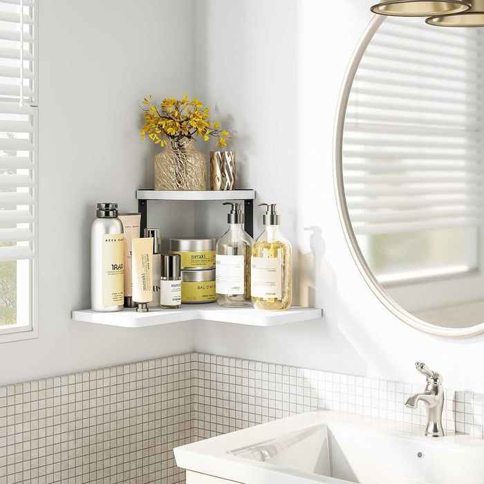 SRIWATANA Półka Narożna Wisząca Drewno Metal Vintage Biała