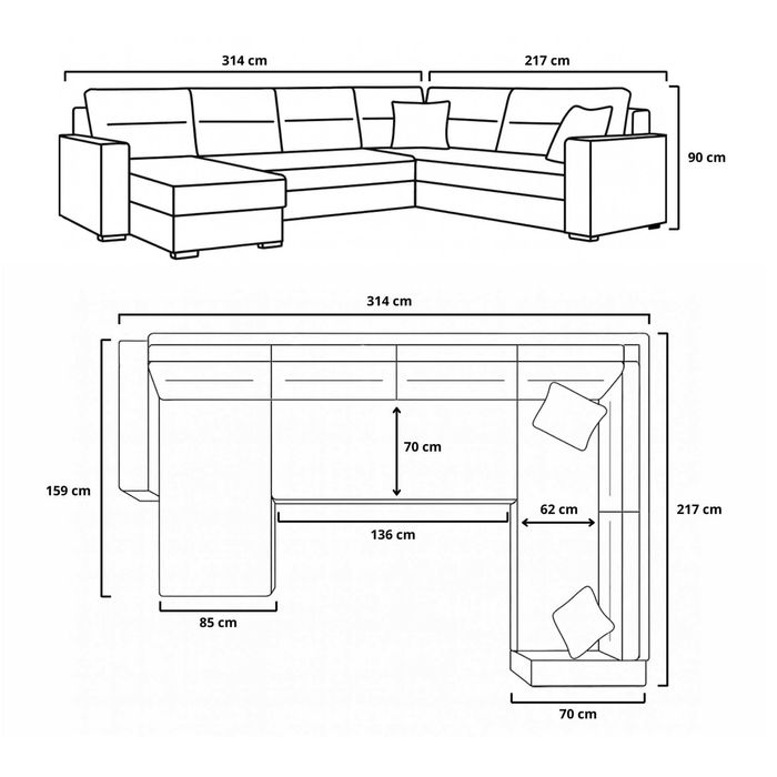 Narożnik Rogówka LARS rozkładany obustronny montaż funkcja spania