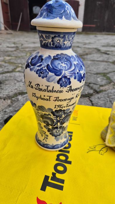 Wazon dedykowany MO z pokrywą porcelana unikat Milicja Włocławek KWMO
