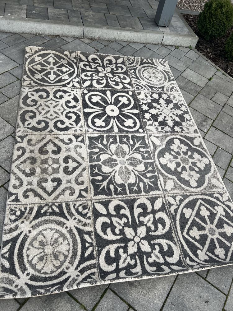 Dywan mozaika szary biały vintage 170x120