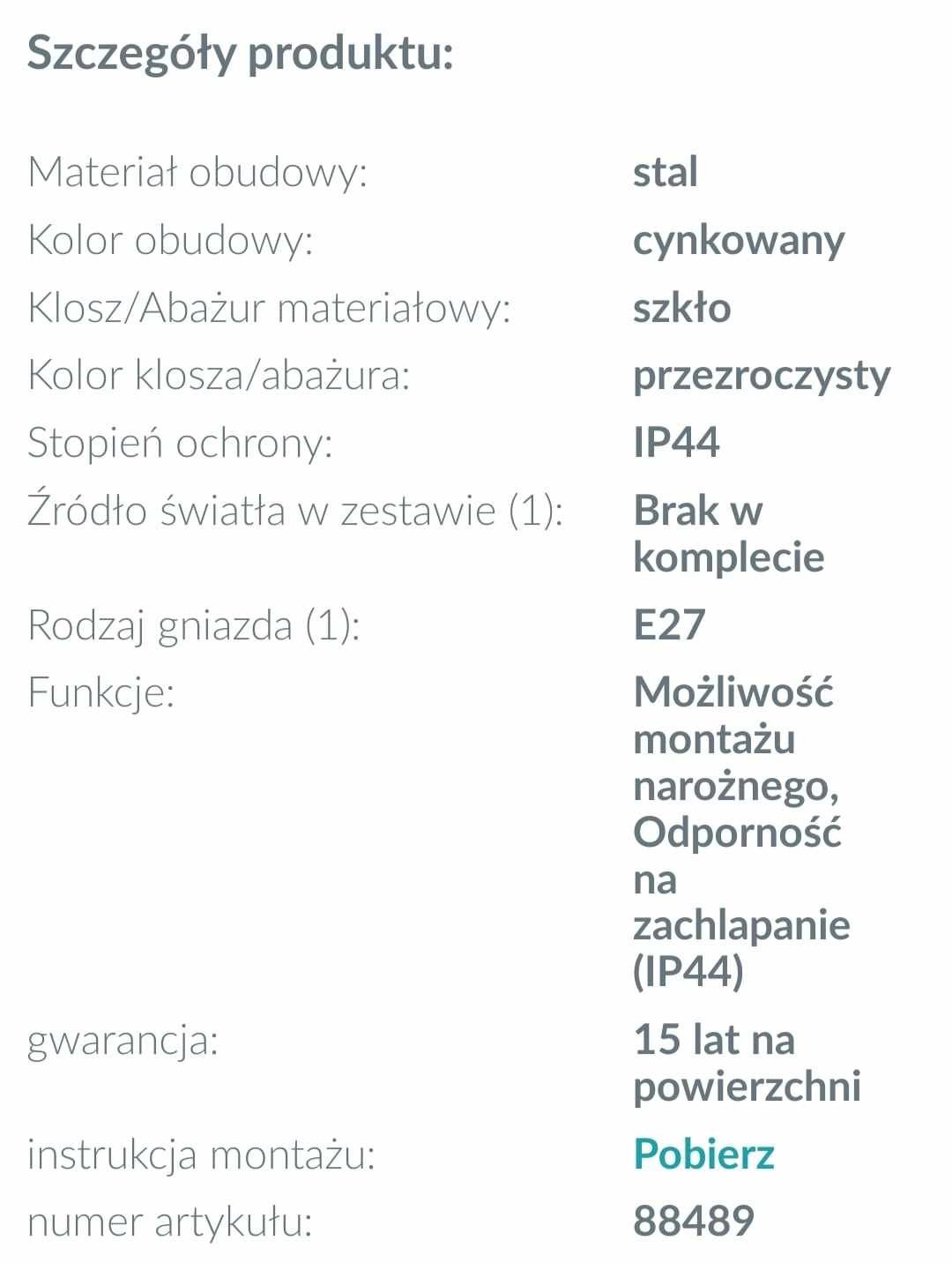 Lampa ścienna zewnętrzna EGLO MILTON -E27