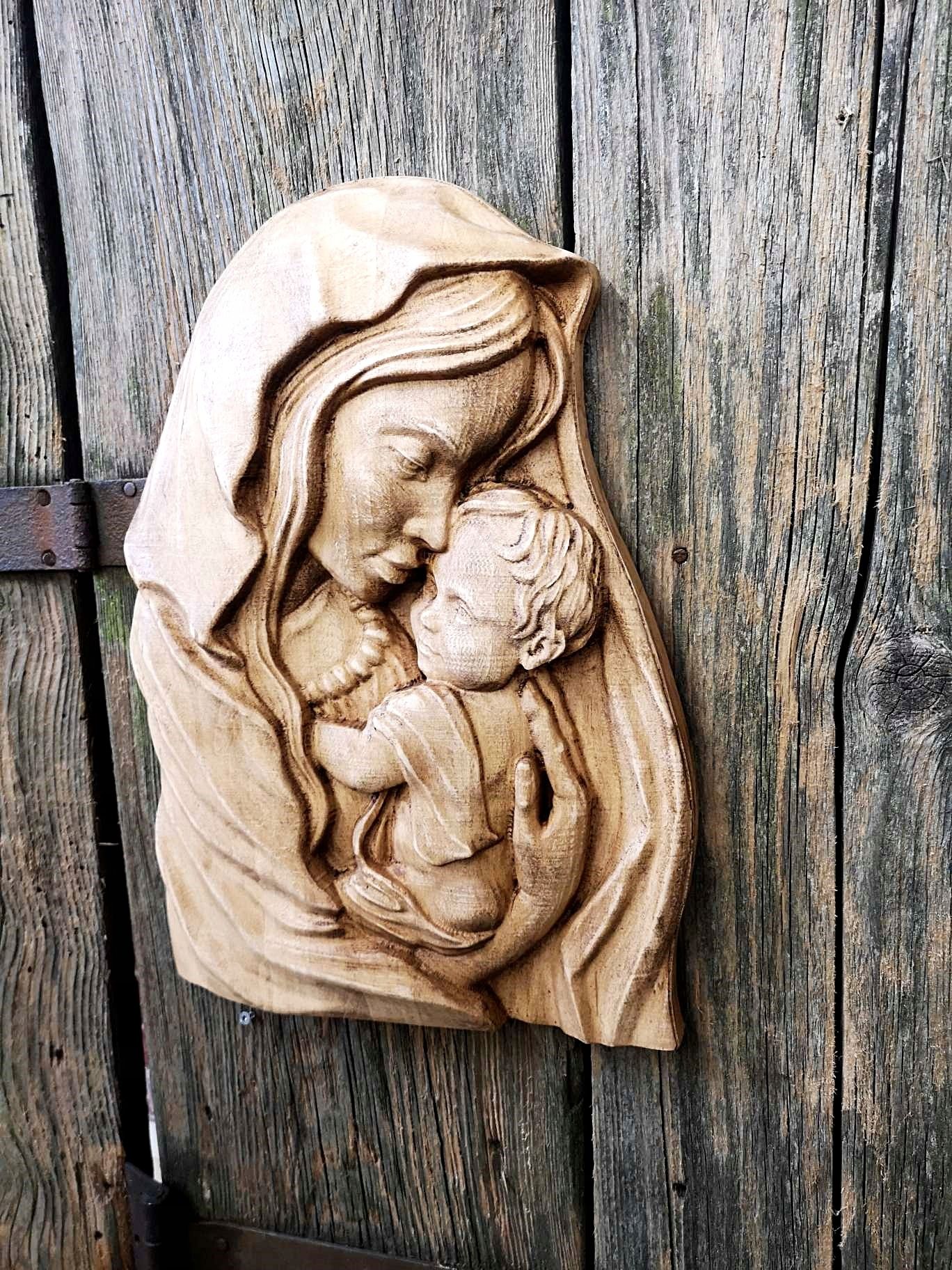 Obraz w drewnie prezent ślub Madonna z Dziecko 40