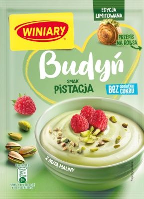 Budyń o smaku pistacji z nutą maliny bez dodatku cukru WINIARY 10 opak