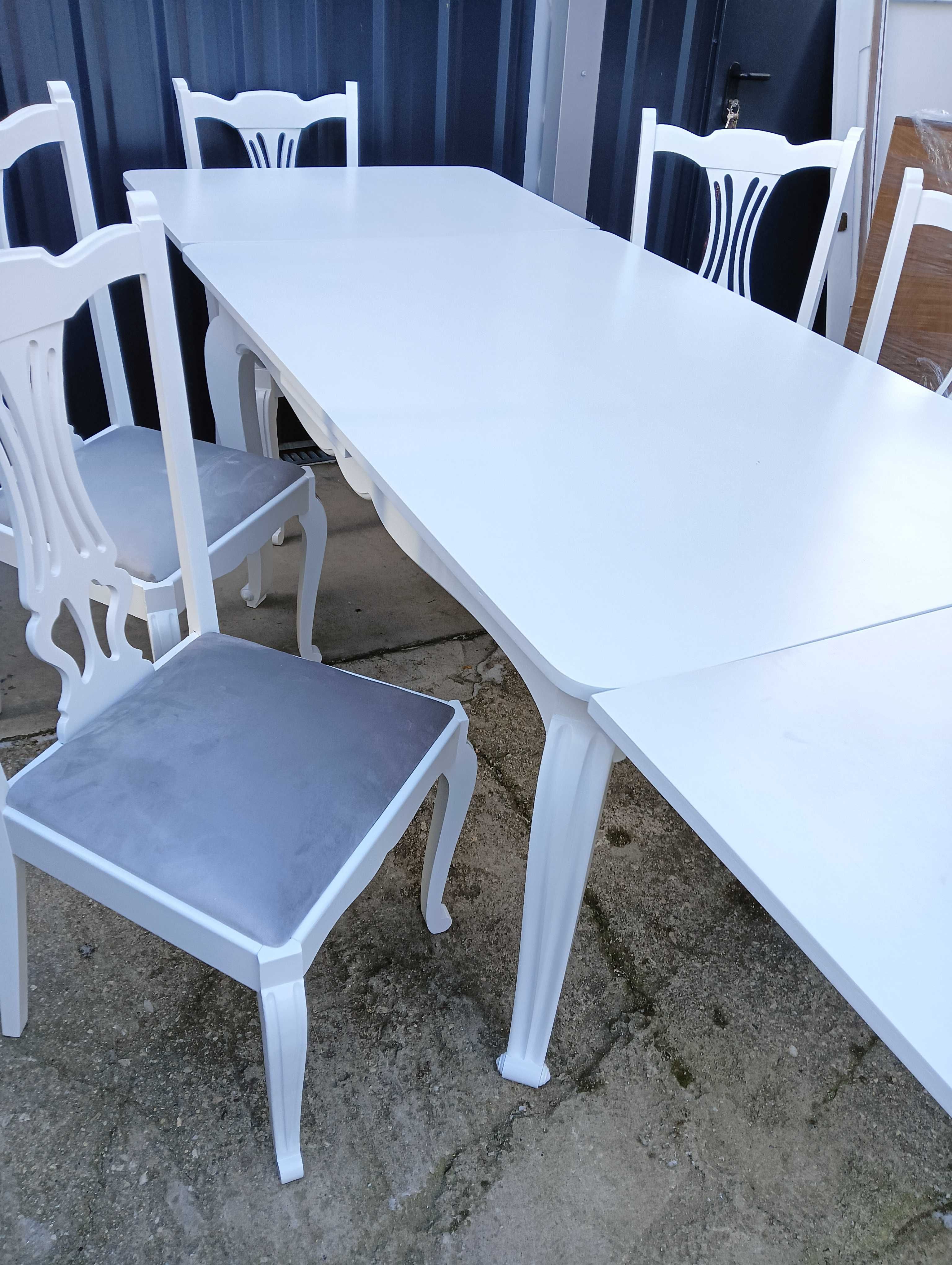 Stół+6 krzeseł Ludwik biały po renowacji