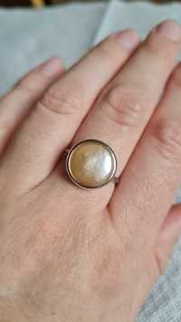 Новое кольцо натуральный бежевый жемчуг мабе, серебро 925 пробы