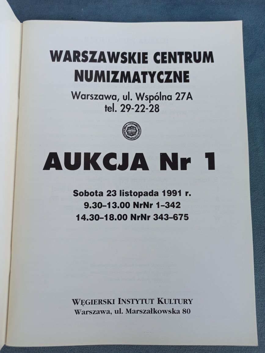 Katalog aukcyjny WCN Nr 1 Warszawskie Centrum Numizma. Numizmatyka