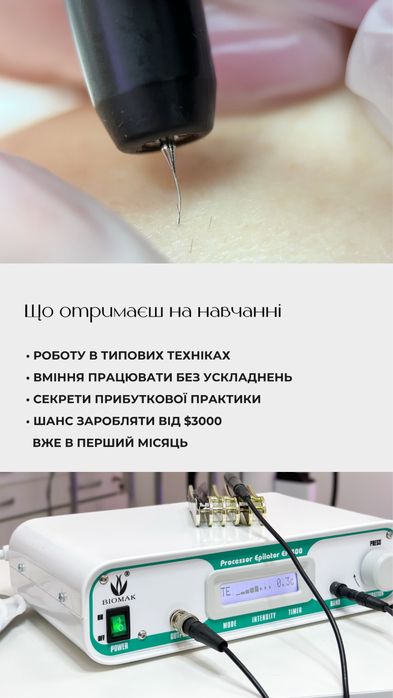 Навчання з електроепіляції, обучение электроэпиляция, епіляція, курс