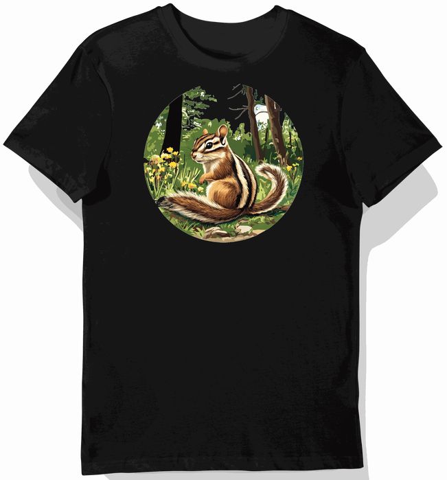 Koszulka męska czarna z motywem wiewiórki i brązowych pasków L