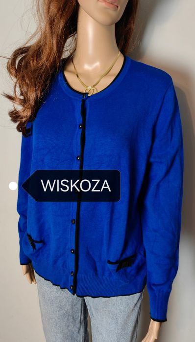 Kardigan sweter zapinany na guziki niebieski chabrowy XL 42 z wiskozy