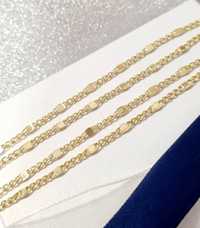 Nowy złoty łańcuszek, splot Figaro z blaszką, dł 45-50cm, pr 585