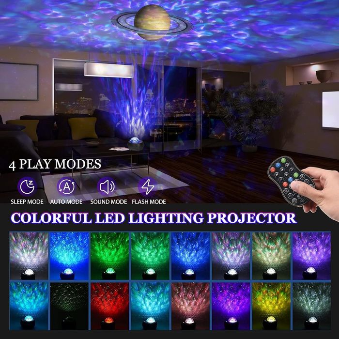 ROVLAK Projektor gwiaździstego nieba, lampa LED z Bluetooth głośnik