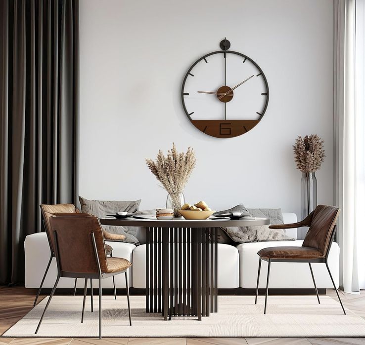 Duży zegar ścienny 53cm drewno metal stylowy design