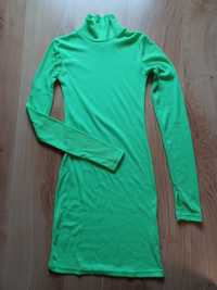 Neonowa sukienka zielona golf XS
