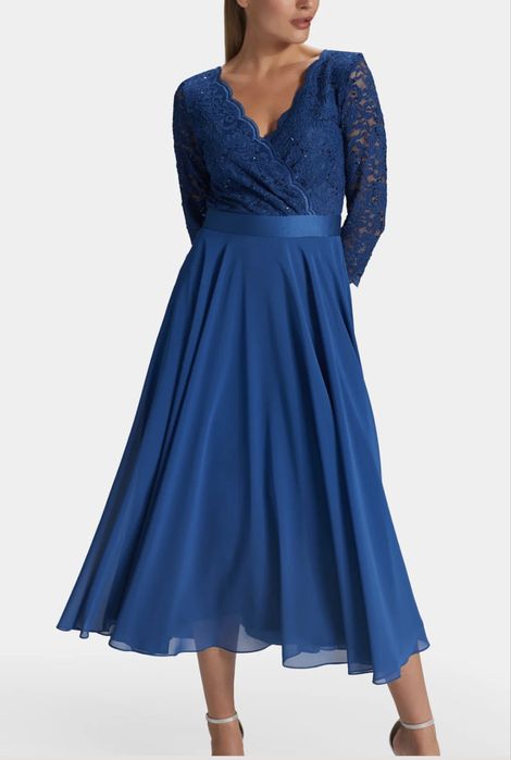 Sukienka damska balowa z cekinami Swing 40, chabrowa, koktajlowa