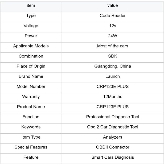 Máquina de diagnóstico Launch CRP123E PLUS SELADO