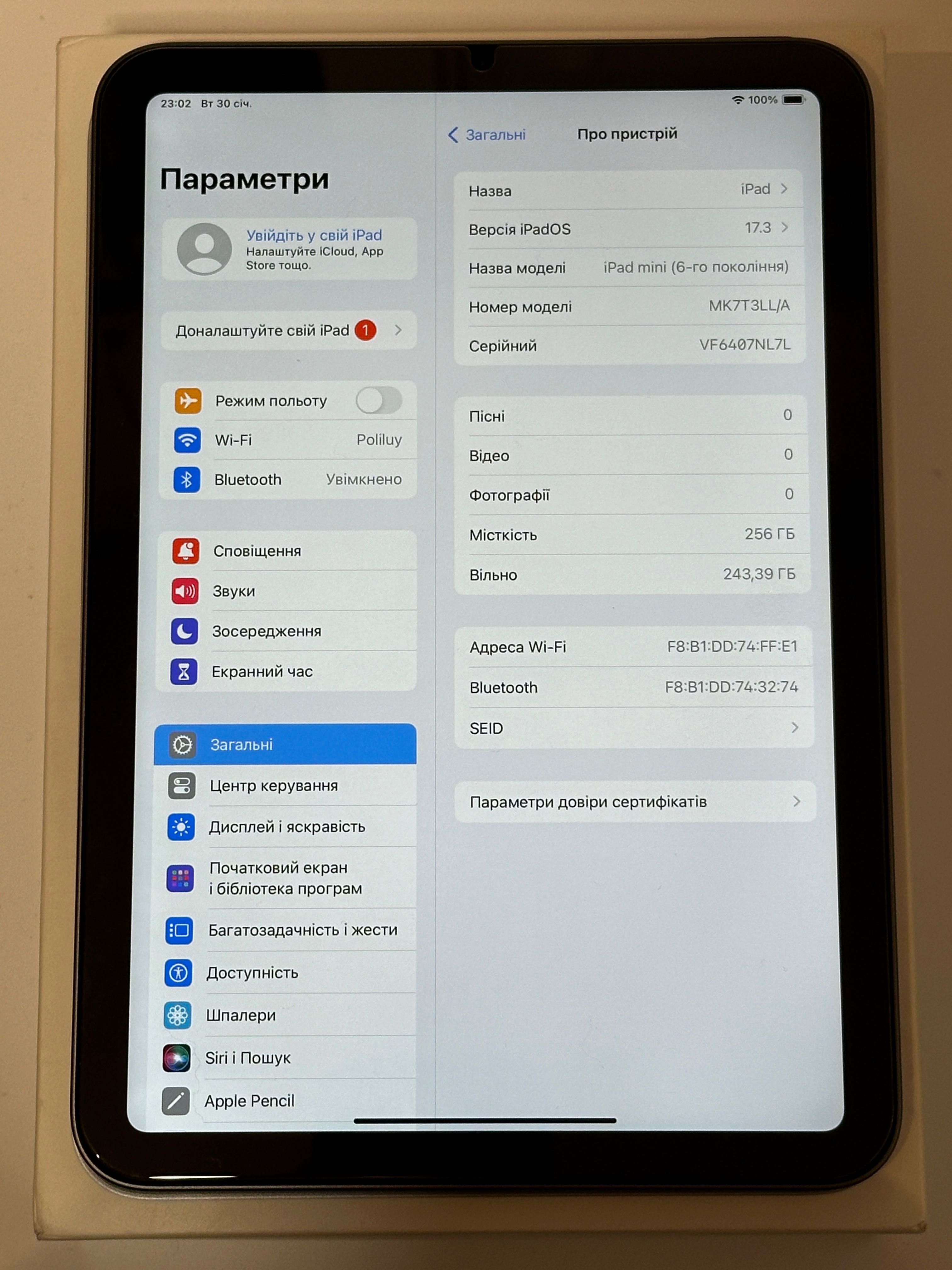 Apple iPad Mini 6 256GB Gray Идеал Батарея 99%