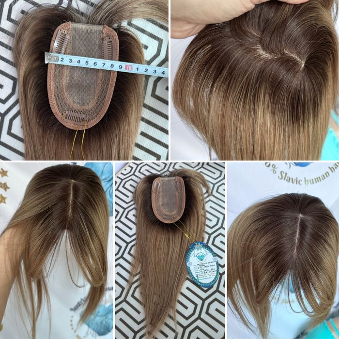 Накладка с натуральных славянских волос кожа шёлк омбре корни русый