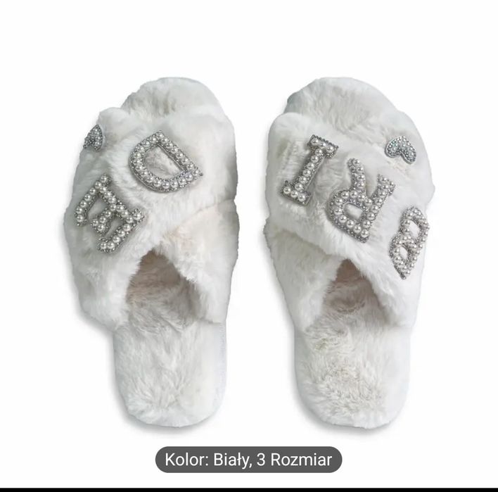 Kapcie ślubne bride panna młoda glamour futerko