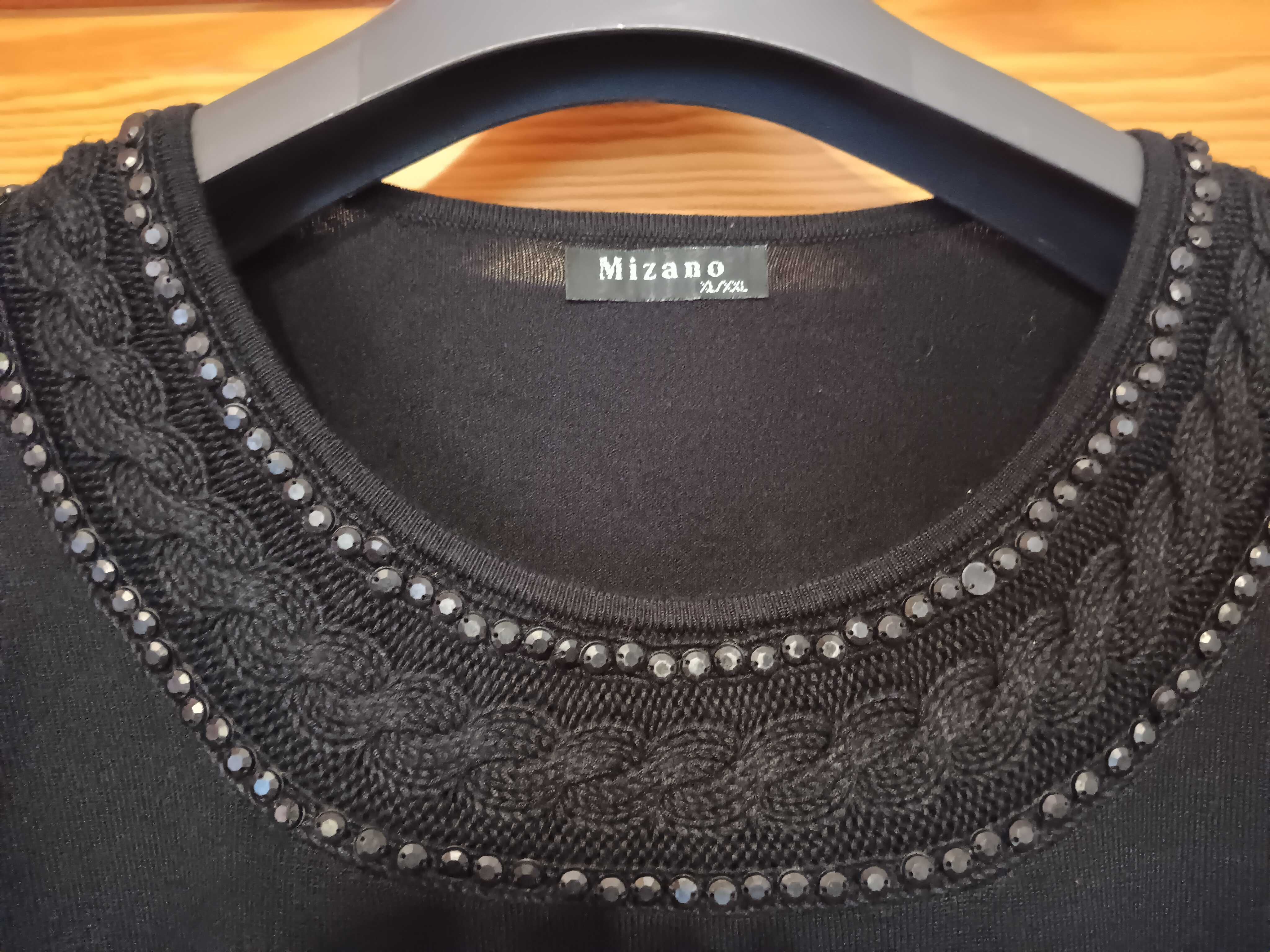 Sweter damski czarny z ozdobnym dekoltem Mizano bawełna/lycra/wełna