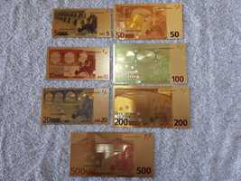 Подарок Сувенирные "золотые" банкноты купюры Евро набор 7 штук