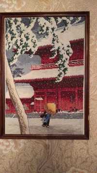 Картина вишита хрестиком ручна робота зима Японія природа зима